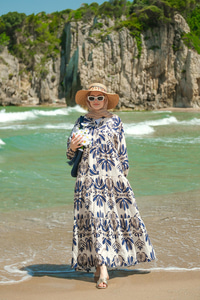 Mozaik Desen Elbise Lacivert