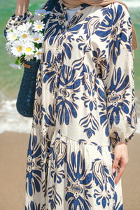 Mozaik Desen Elbise Lacivert