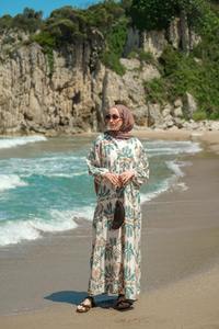 Mozaik Desen Elbise Turkuaz