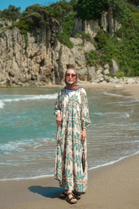 Mozaik Desen Elbise Turkuaz