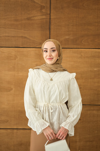 Nakış Desen Brode Gömlek Ekru