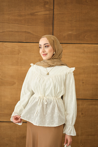 Nakış Desen Brode Gömlek Ekru