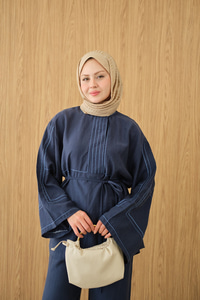 Nakış Detay Bel Bağlamalı Takım Lacivert