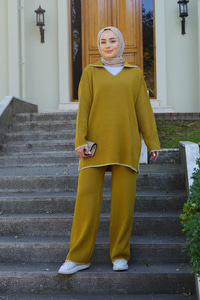 Nakış Detay İkili Takım Yağ Yeşil