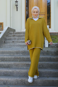 Nakış Detay İkili Takım Yağ Yeşil