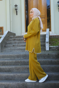 Nakış Detay İkili Takım Yağ Yeşil