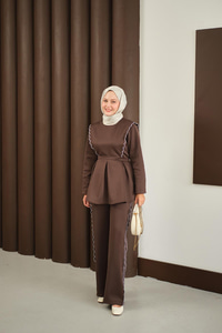 Nakış Detay Takım Kahverengi