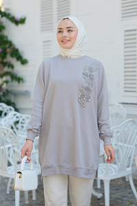Nakış Detay Tunik Gri