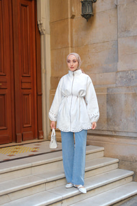 Nakış Detaylı Ceket Ekru