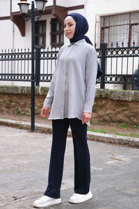 Nakış Detaylı Gömlek Açık Gri