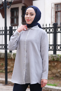 Nakış Detaylı Gömlek Açık Gri