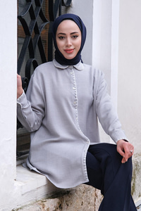 Nakış Detaylı Gömlek Açık Gri