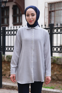 Nakış Detaylı Gömlek Açık Gri