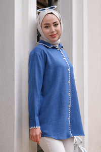 Nakış Detaylı Gömlek Mavi