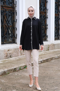 Nakış Detaylı Gömlek Siyah