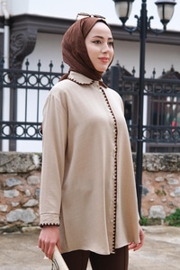 Nakış Detaylı Gömlek Taş