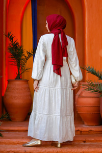 Nakış Detaylı Jakar Elbise  Beyaz