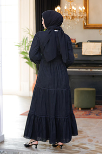 Nakış Detaylı Jakar Elbise Siyah