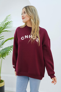 Nakış Detaylı Oversize Sweat Bordo