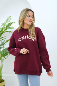 Nakış Detaylı Oversize Sweat Bordo
