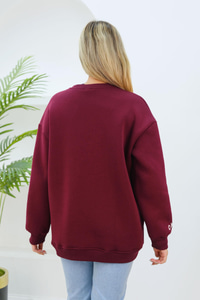 Nakış Detaylı Oversize Sweat Bordo