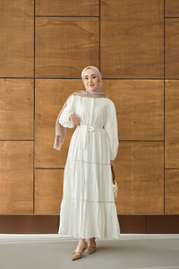 Nakış Detaylı Simli Jakar Elbise Beyaz