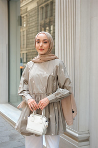 Nakış İşlemeli Yandan Bağlamalı Tunik Küf Yeşil