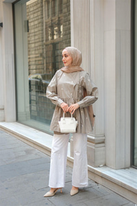 Nakış İşlemeli Yandan Bağlamalı Tunik Küf Yeşil