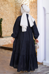 Nakış ve Nope Detaylı Astarlı Elbise Siyah