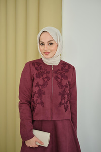 Nakışlı Nubuk Detay Takım Bordo