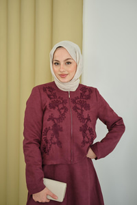 Nakışlı Nubuk Detay Takım Bordo