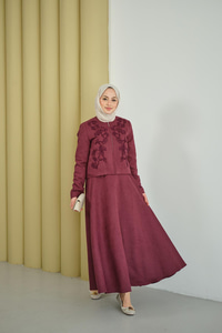 Nakışlı Nubuk Detay Takım Bordo