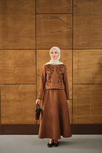 Nakışlı Nubuk Detay Takım Kahverengi