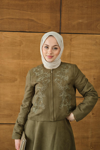 Nakışlı Nubuk Detay Takım Yeşil