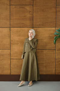 Nakışlı Nubuk Detay Takım Yeşil