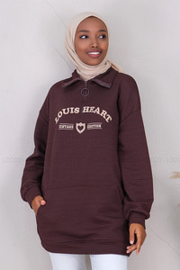 Uygun Fiyatlı NAKISLI YARIM FERMUARLI KAPITONELI TUNIK  ACI KAHVE | Loccomoda.com 