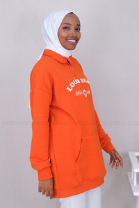 Uygun Fiyatlı NAKISLI YARIM FERMUARLI KAPITONELI TUNIK  TURUNCU | Loccomoda.com 