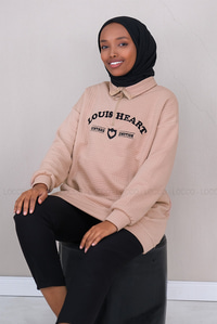 Uygun Fiyatlı NAKISLI YARIM FERMUARLI KAPITONELI TUNIK  VIZON | Loccomoda.com 