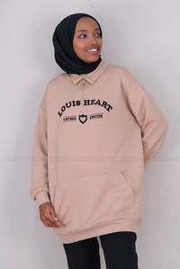 Uygun Fiyatlı NAKISLI YARIM FERMUARLI KAPITONELI TUNIK  VIZON | Loccomoda.com 