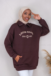 Uygun Fiyatlı NAKISLI YARIM FERMUARLI KAPITONELI TUNIK  ACI KAHVE | Loccomoda.com 