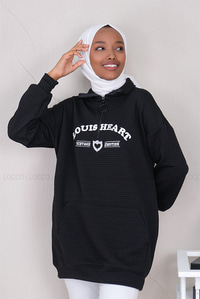 Uygun Fiyatlı NAKISLI YARIM FERMUARLI KAPITONELI TUNIK  SIYAH | Loccomoda.com 