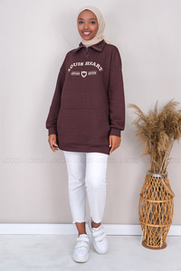 Uygun Fiyatlı NAKISLI YARIM FERMUARLI KAPITONELI TUNIK  ACI KAHVE | Loccomoda.com 