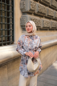 Nara Taşlanmış Oversize Gömlek Gri