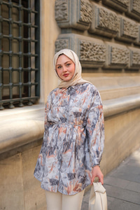 Nara Taşlanmış Oversize Gömlek Gri