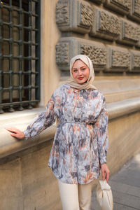 Nara Taşlanmış Oversize Gömlek Gri