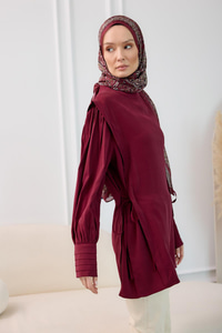Nervur Detay Cupra Tencel Tunik Bordo