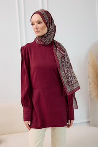 Nervur Detay Cupra Tencel Tunik Bordo