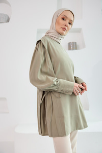 Nervur Detay Cupra Tencel Tunik Küf Yeşil