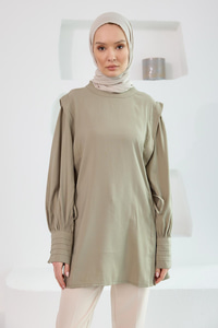 Nervur Detay Cupra Tencel Tunik Küf Yeşil