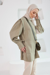 Nervur Detay Cupra Tencel Tunik Küf Yeşil